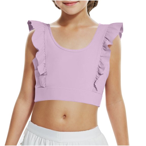 HaiMao Girls Training Bra Clearance Cute Ruffle Sports Bra for Kids Scoop Neckline Fitness Yoga Bra Strap Crop Top Pink 6 Years