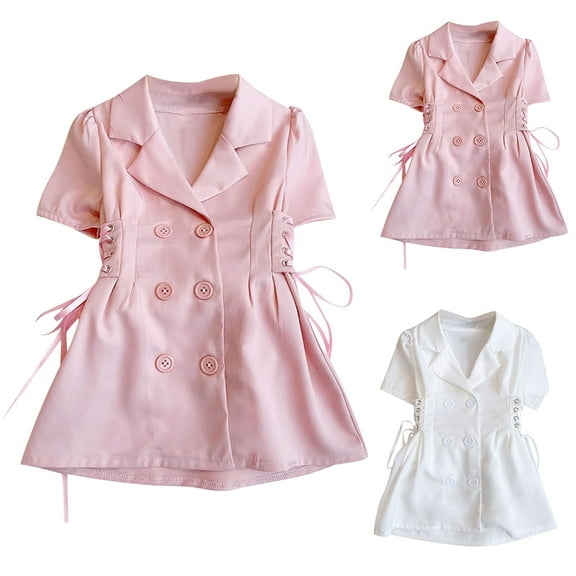 HaiMao Kid's Notched Lapel Double Breasted Casual Blazer Dress White 9 Years(140)