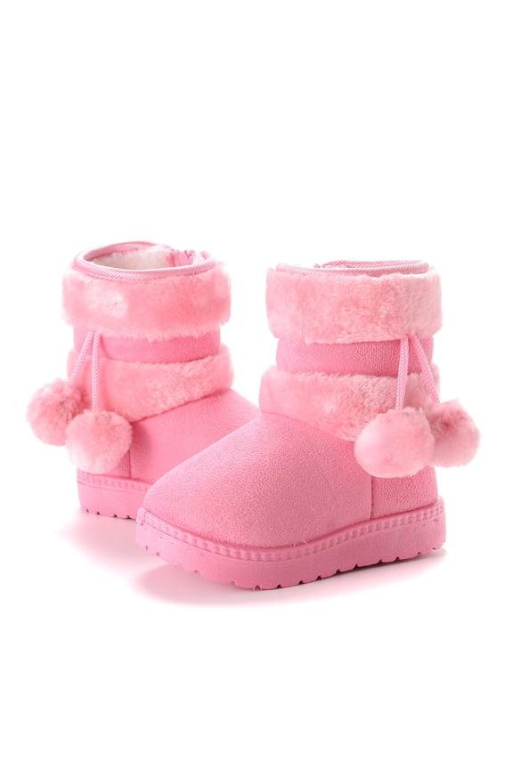 Kids Girls Boys Winter Warm Boots Suede Lightweight Faux Lined Mid Calf Snow Boots for Toddler/Little Kid Pink 12.5 M(30)