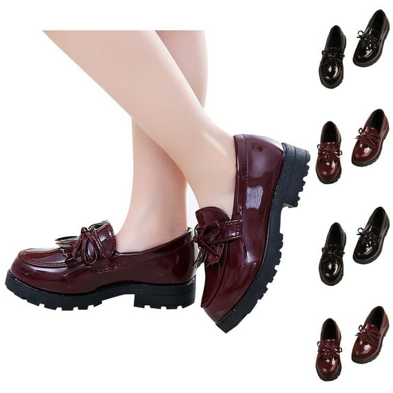 HaiMao Kids Oxford Shoes Girl Boy Cute Dress Shoes Lace-Up School Uniform Loafer Flats Shoes Red 9.5 Years