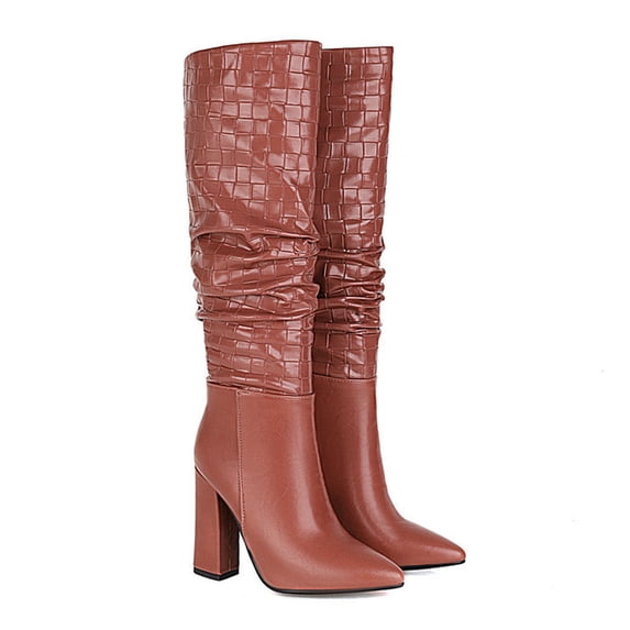 HaiMao Knee High Boots Clearance Women Chunky Heel Square Toe Tall Boots for Women High Heel Long Boots Cameo 6.5(38)