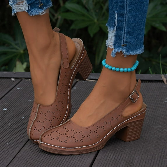 Hinvhai Low Heel Sandals for Women Bohemian Beach Shoes with Arch Support Wide Wide Width Open Toe Sandals for Women Brown 8(41)