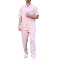 thumbnail image 1 of HaiMao Men's 2 Pieces Shirt Sets Casual Button Down Lapel Shirts and Loose Pants Outfits Hawaiian Dressy Work Beach Suit Set Pink XXXL(XXXL), 1 of 9