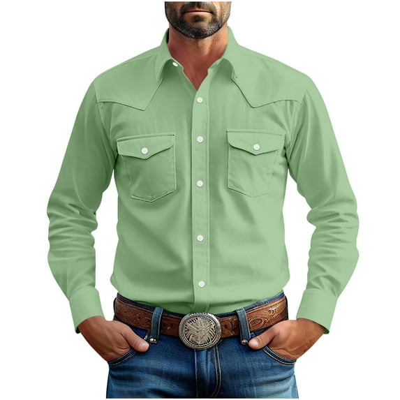 HaiMao Men's Fashionable Vintage Solid Color Casual Long Sleeve Turndown Collar Blouse Shirt Mint Green-A M(M)