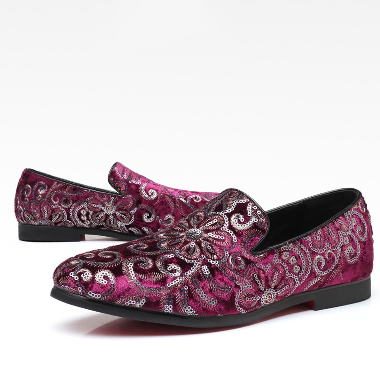 Amali Fabian Men's Sequin Loafers - Embroidered Smoking Slippers Dress Shoes