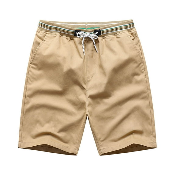 HaiMao Men's Summer Shorts Elastic Waist Drawstring Outdoor Work Shorts with Casual Comfortable Shorts Khaki L(L)