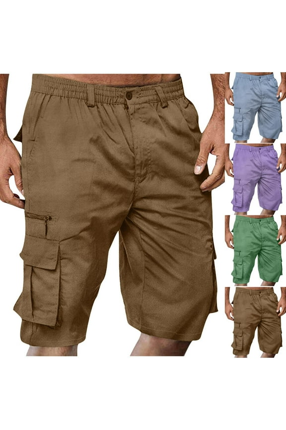 Mens Elastic Waist Cargo Shorts ,Summer Casual Bermuda Shorts with Pockets Purple 10(XL)