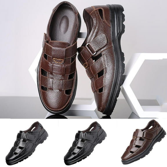 HaiMao Mens Fisherman Sandals Leather Sandals Closed Toe Cutout Casual Sandals Brown 11.5(48)