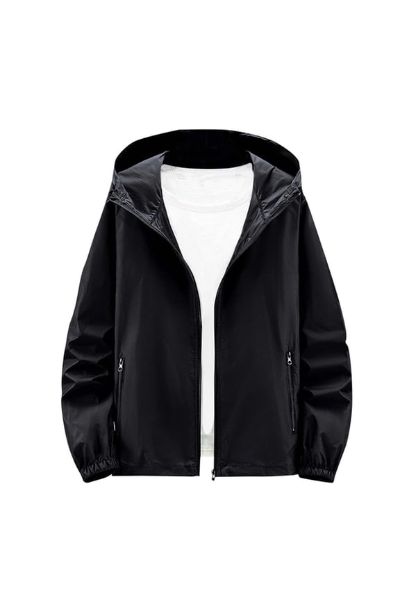 Mens Lightweight Jacket Windbreaker Casual Zip Up Jackets with Hood Mens Black L(L)