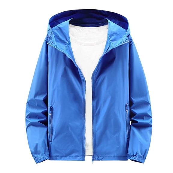 HaiMao Mens Lightweight Jacket Windbreaker Casual Zip Up Jackets with Hood Mens Blue XXL(XXL)