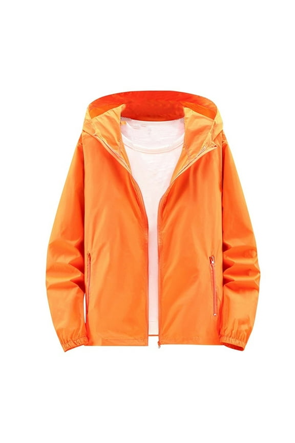 Mens Lightweight Jacket Windbreaker Casual Zip Up Jackets with Hood Mens Orange XXL(XXL)