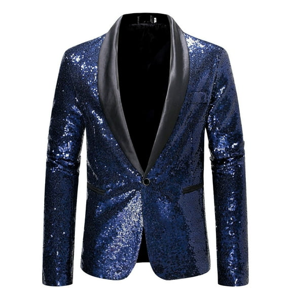 HaiMao Mens Sequins Blazer Peak Lapel Stage Party Wear formal Shiny Jacket Coat Navy M(M)