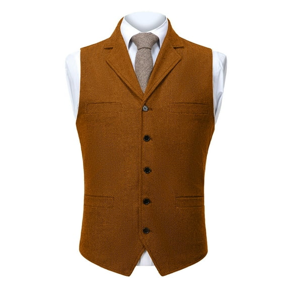 HaiMao Mens Vintage Suit Vest Notch Lapel Dress Waistcoat Western Cowboy Vest Orange L(L)