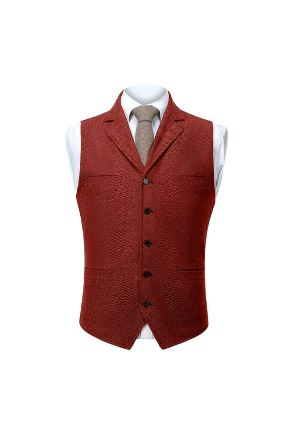Mens Vintage Suit Vest Notch Lapel Dress Waistcoat Western Cowboy Vest Red L(L)