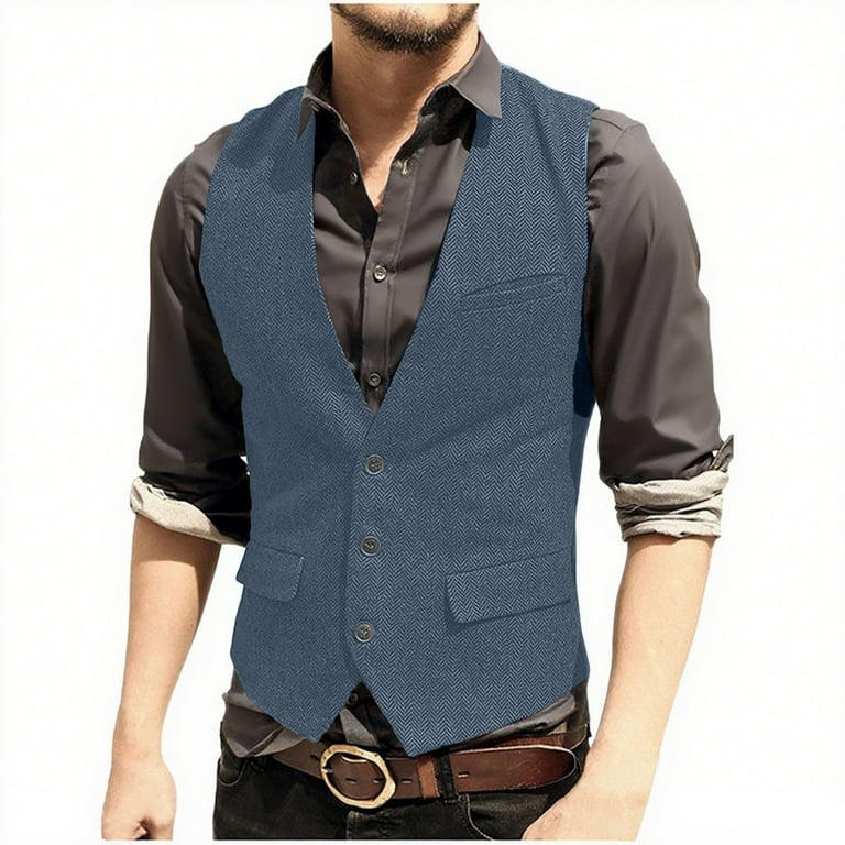 HaiMao Mens Vintage Suit Vest V Neck Casual Waistcoat for Wedding