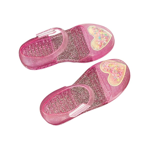 HaiMao Princess Dress Sandals Jelly Shoes for Toddler Girls, Mary Jane Flats Childrens Clear Glitter with Hollow-Carved Pink 14(34)