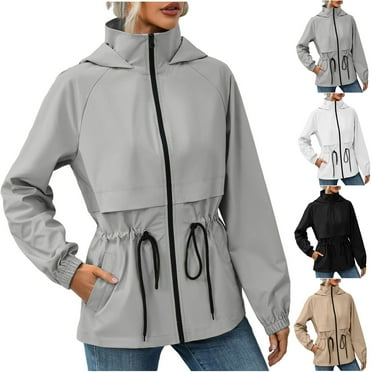 HaiMao Rain Jackets for Women Clearance Waterproof Packable Hooded Rain Coat Lightweight Windbreaker with Pocket White 10(XL)