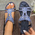 thumbnail image 1 of HaiMao Rhinestone Sandals for Women Dressy Casual Summer Flat Casual Dress Sandal Sparkly Beach Wedding Bride Sandals Blue 6.5(38), 1 of 9