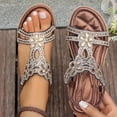thumbnail image 1 of HaiMao Rhinestone Sandals for Women Clearance Dressy Casual Summer Flat Casual Dress Sandal Sparkly Beach Wedding Bride Sandals Brown 6.5(38), 1 of 9