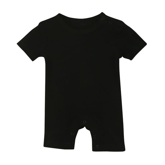 Hinvhai Short Sleeve Romper Solid Jumpsuit Cotton Infant Clothes Baby Girl Boy One-Piece Outfit Black 0 Month