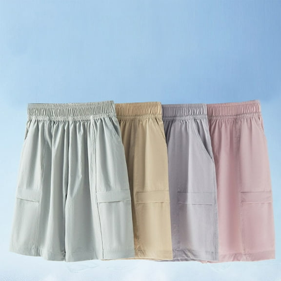 HaiMao Shorts for Girl Long Travel Shorts Elastic Waist Summer Beach Short with Pockets Purple 14 Years