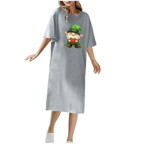 HaiMao Sleep Shirts for Women Nightgown Short Sleeves St.Patricks Graphic T shirt Night Dress Round Neck Womans Nightgown Gray XXXL(XXXL)