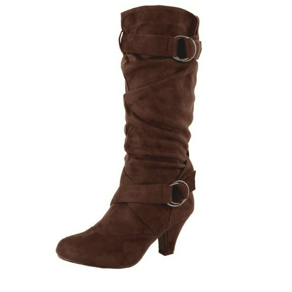 HaiMao Slouchy Knee High Boots Clearance Women Fall Boots for Women Buckle Strap Kitten Heel Suede Winter Boots Long Tall Dress Boots Brown 7.5(40)