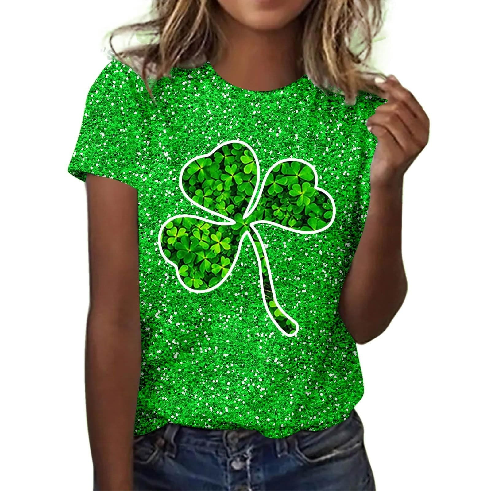 St Patrick's Day Shirts For Women - Lucky Irish Shamrock Graphic Tee, Short Sleeve Green T-Shirt