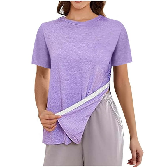 HaiMao Surgery Shirts for Women Clearance Full Tear Away 2 Side Snaps Chemo Port Adaptive Dialysis Clothing Short Sleeve Purple M(M)