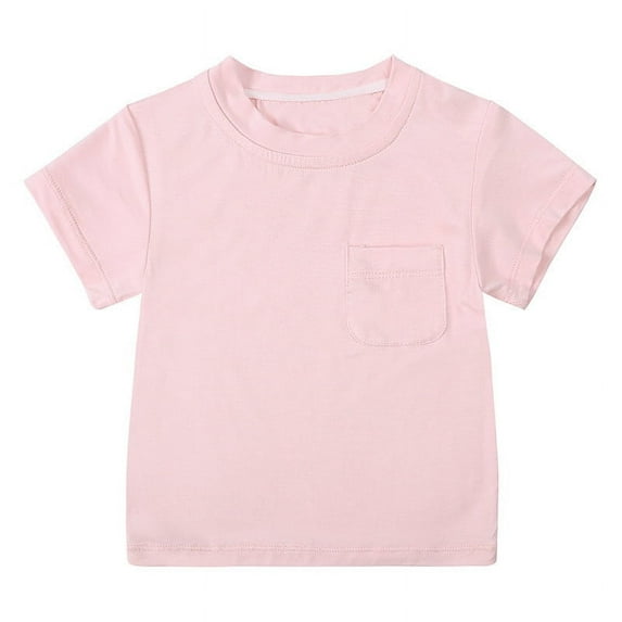 HaiMao T-Shirt for Boys Short Sleeve Plain Cotton Classic Summer Casual Pocket Tees Pink 12 Months