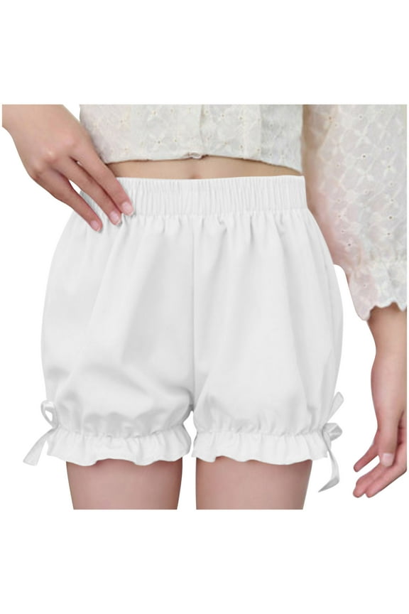 Teens Cute White Lace Bloomers Cotton Lolita Pumpkin Shorts White 6-7Years