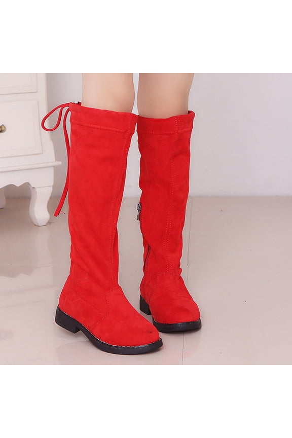Hinvhai Toddler Big Kid Girl's Faux Lined Knee High Winter Riding Boots Thigh Boot Pointed Stretch Over the Knee Boots Red 9.5(26)