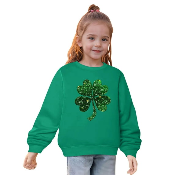 Hinvhai Toddler Boy Girl St Patricks Day Shirts Clover Shamrock Long Sleeve Irish Green Sweatshirt Tops for Kids Green 5 Years