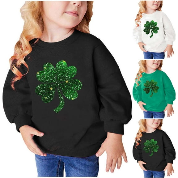 HaiMao Toddler Boy Girl St Patricks Day Shirts Clover Shamrock Long Sleeve Irish Green Sweatshirt Tops for Kids White Years