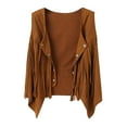 thumbnail image 1 of Hinvhai Western Fringe Vest Tops Girls Classic Suede Leather 70s Cowboy Shirt Rodeo Outfits Sleeveless Hippie Tassel Jackets Khaki 7 Years, 1 of 7
