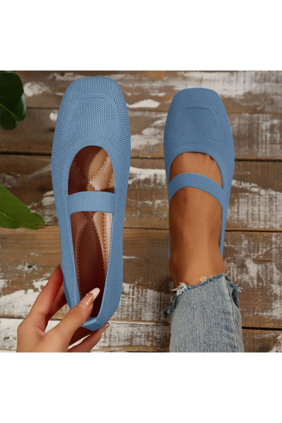 HaiMao Wide Toe Box Flats Women Comfort Slip On Ballet Shoes Mary Jane Dressy Knit Flats with Straps Washable Casual office Light Blue 6(37)