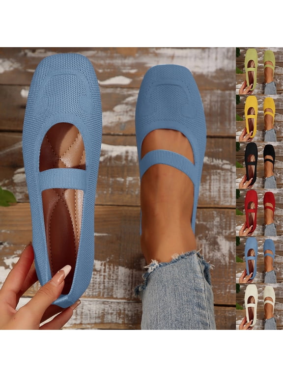 HaiMao Wide Toe Box Flats Women Comfort Slip On Ballet Shoes Mary Jane Dressy Knit Flats with Straps Washable Casual office Yellow 9(43)