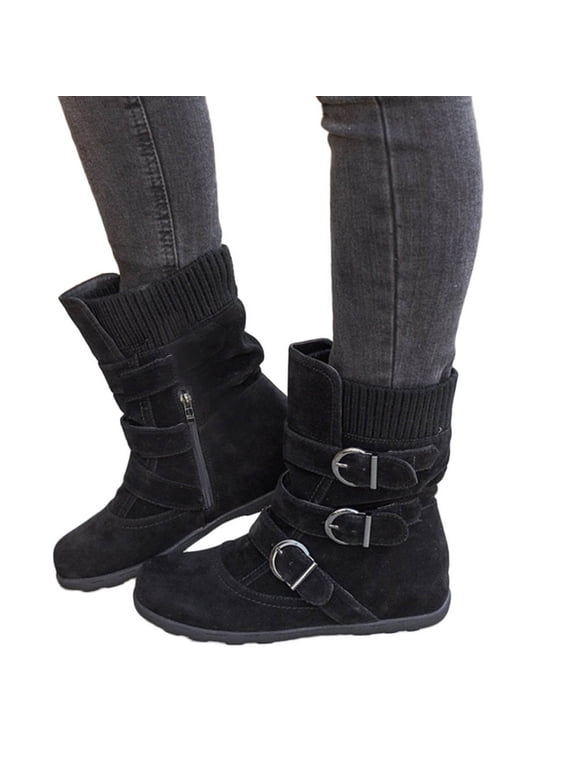 Winter Boots for Women Classic Pointed Wool Sock Shoes Long Thick Heel Short Booties Women's Ankle Boots & Booties Black 5.5(35)