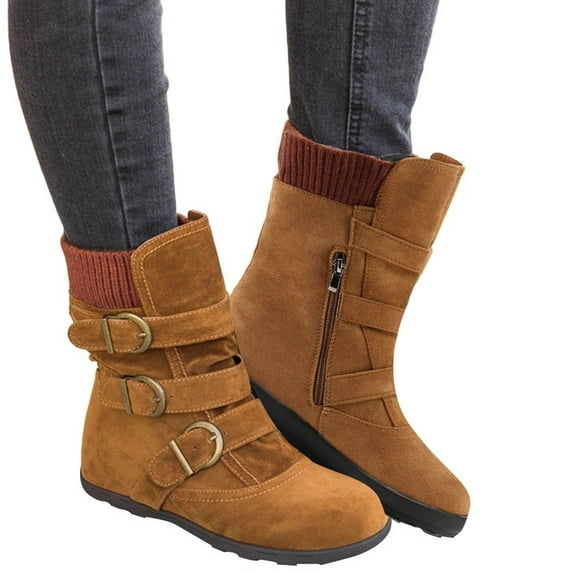 HaiMao Winter Boots for Women Clearance Classic Pointed Wool Sock Shoes Long Thick Heel Short Booties Women's Ankle Boots & Booties Brown 10.5(43)