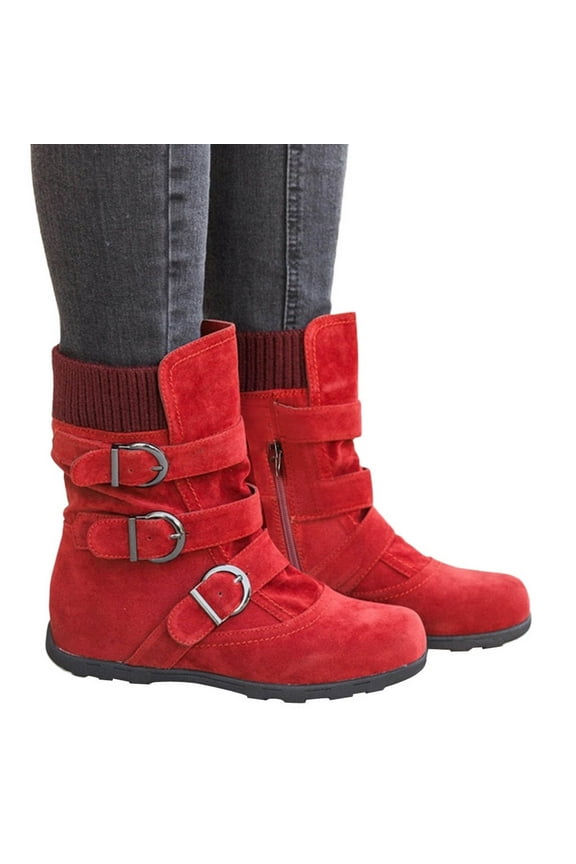 Winter Boots for Women Classic Pointed Wool Sock Shoes Long Thick Heel Short Booties Women's Ankle Boots & Booties Red 9.5-10(42)