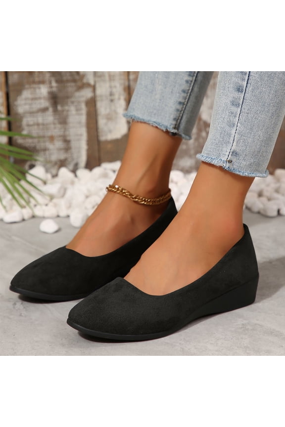 Women Cute Slip-On Ballet Shoes Soft Solid Classic Round Toe Flats Comfort Lightweight Loafers Suede Dress Shoes Black 8.5(41)