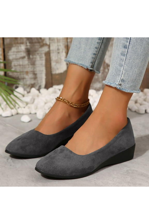 Women Cute Slip-On Ballet Shoes Soft Solid Classic Round Toe Flats Comfort Lightweight Loafers Suede Dress Shoes Gray 7(39)