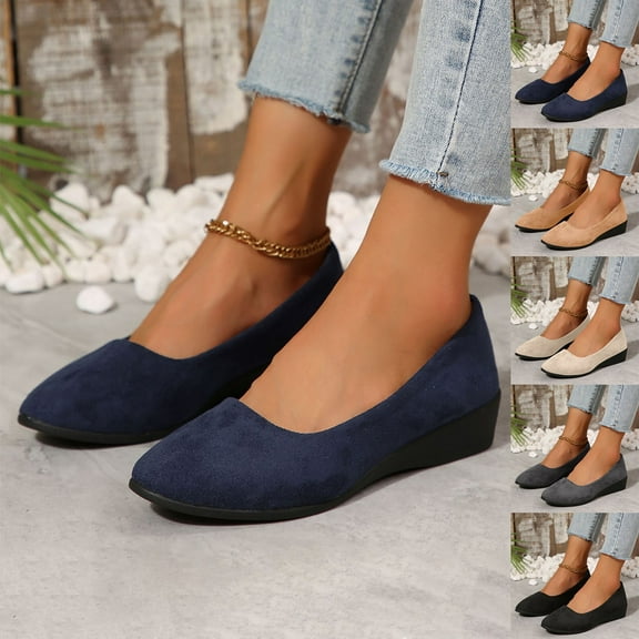 HaiMao Women Cute Slip-On Ballet Shoes Soft Solid Classic Round Toe Flats Comfort Lightweight Loafers Suede Dress Shoes Gray 9.5(43)