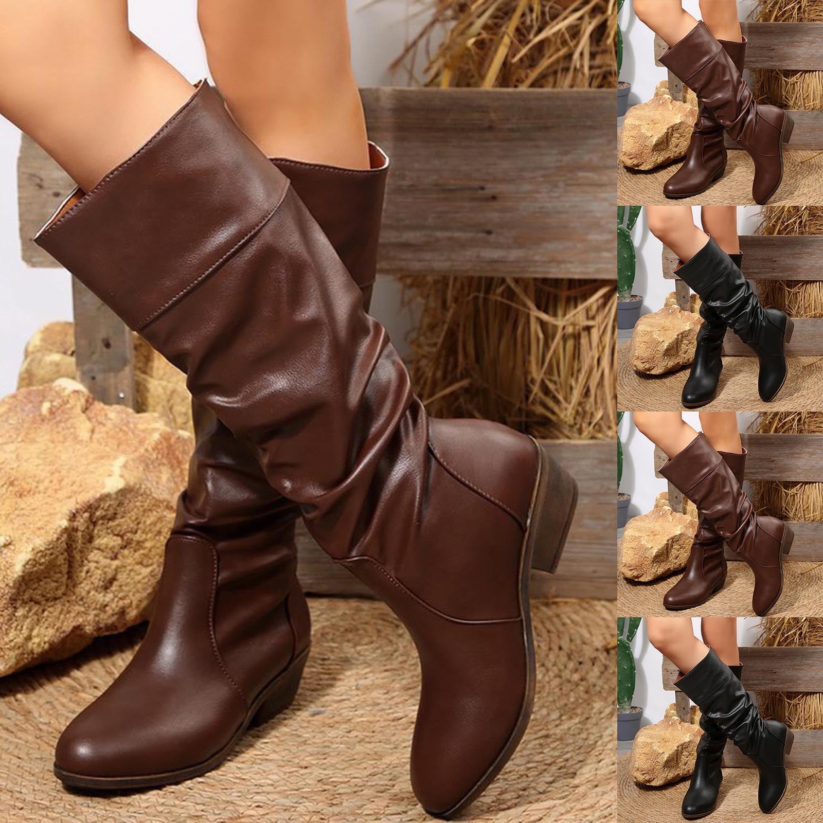 HaiMao Women Platform Round Toe Calf High Boots Chunky Block Low Heel — free download