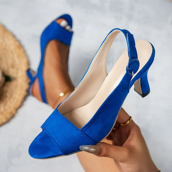 HaiMao Women Slingback Pumps Peep Open Toe Kitten Low Heel Ankle Strap Sandals Dress Shoes Party Blue 8.5(41)