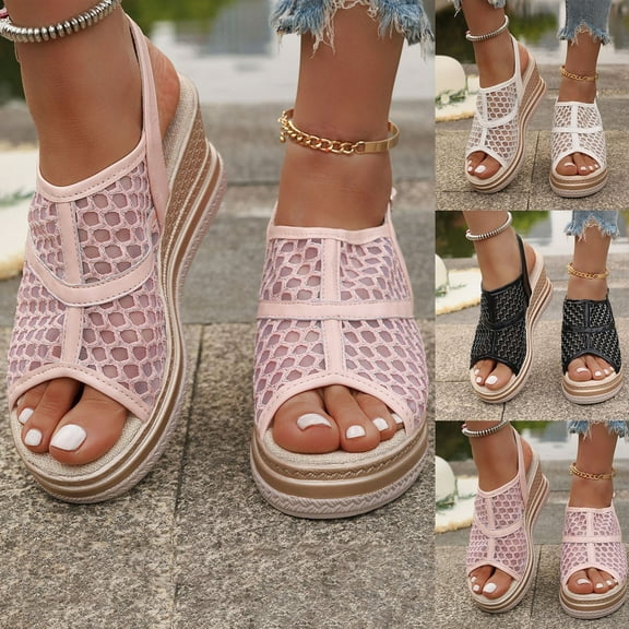 HaiMao Women Wedge Heel Cut-Out Sandals Clearance Vamp Peep Toe Slingback Women's Sandals White 9.5(43)