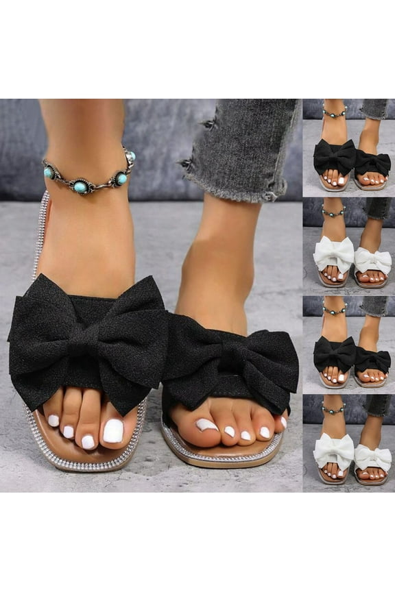 HaiMao Women's Bow Sandals Clearance Fancy Open Toe Slip On Slide Sandals White 9.5(43)