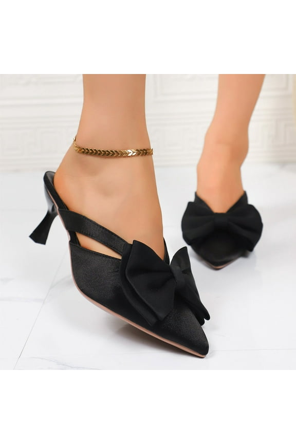 Women's Bow Slingback Heels Pointed Toe Kitten Pumps Dress Shoes Black 9(43)