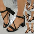 thumbnail image 1 of HaiMao Women's Chunky Block Heels Clearance Ankle Strap Low Heel Sandals Coffee 9.5(43), 1 of 9