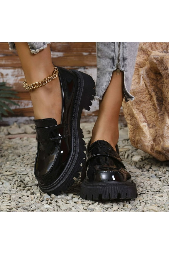 Women's Chunky Platform Loafer Patent Leather Penny Loafers Fashion office Shoes School Dress Shoes Comfort Slip-on Black 8.5(41)